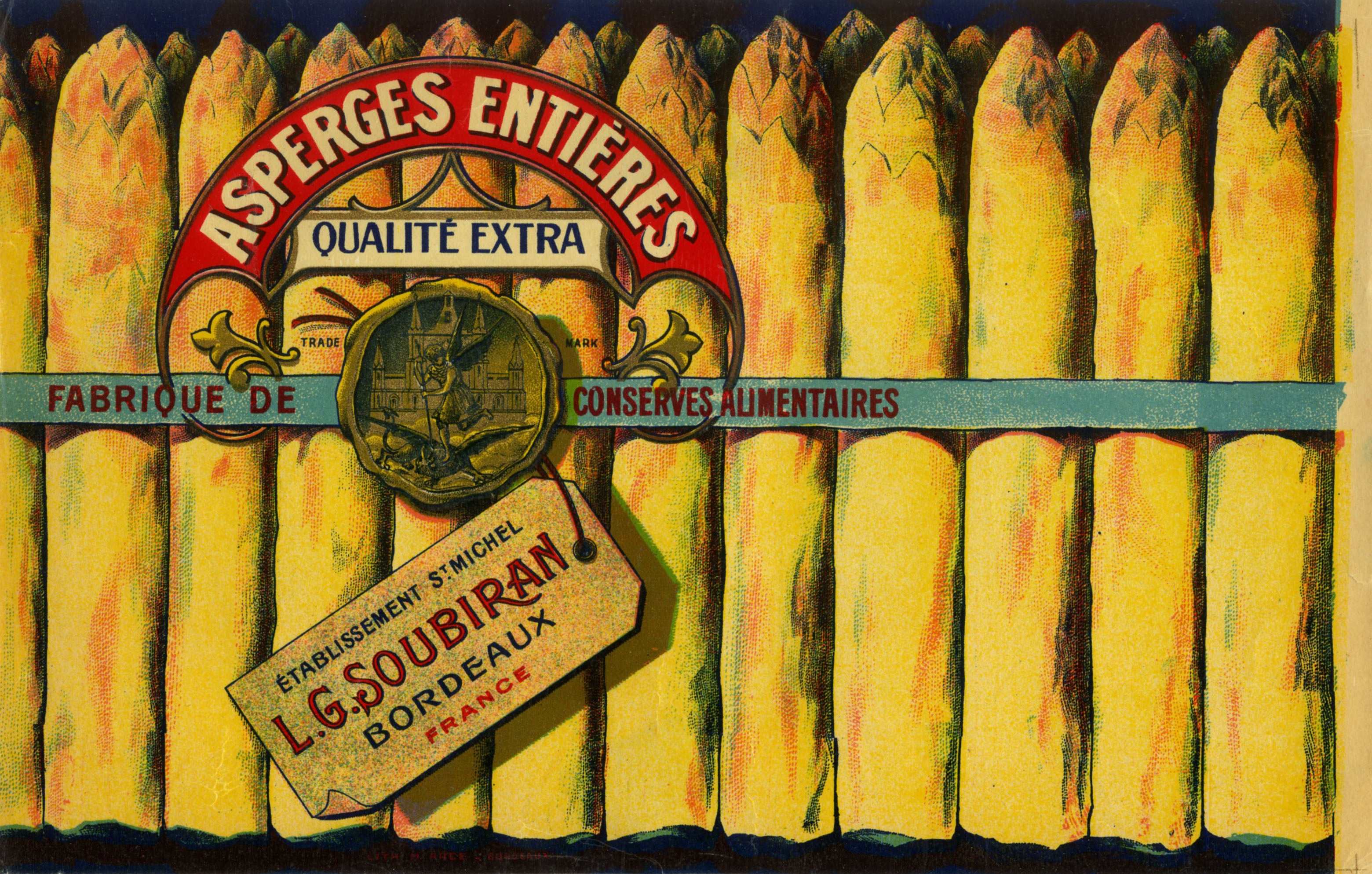 'Asperges Entières' - 19th-Century Advertising Label of White Asparagus, Framed