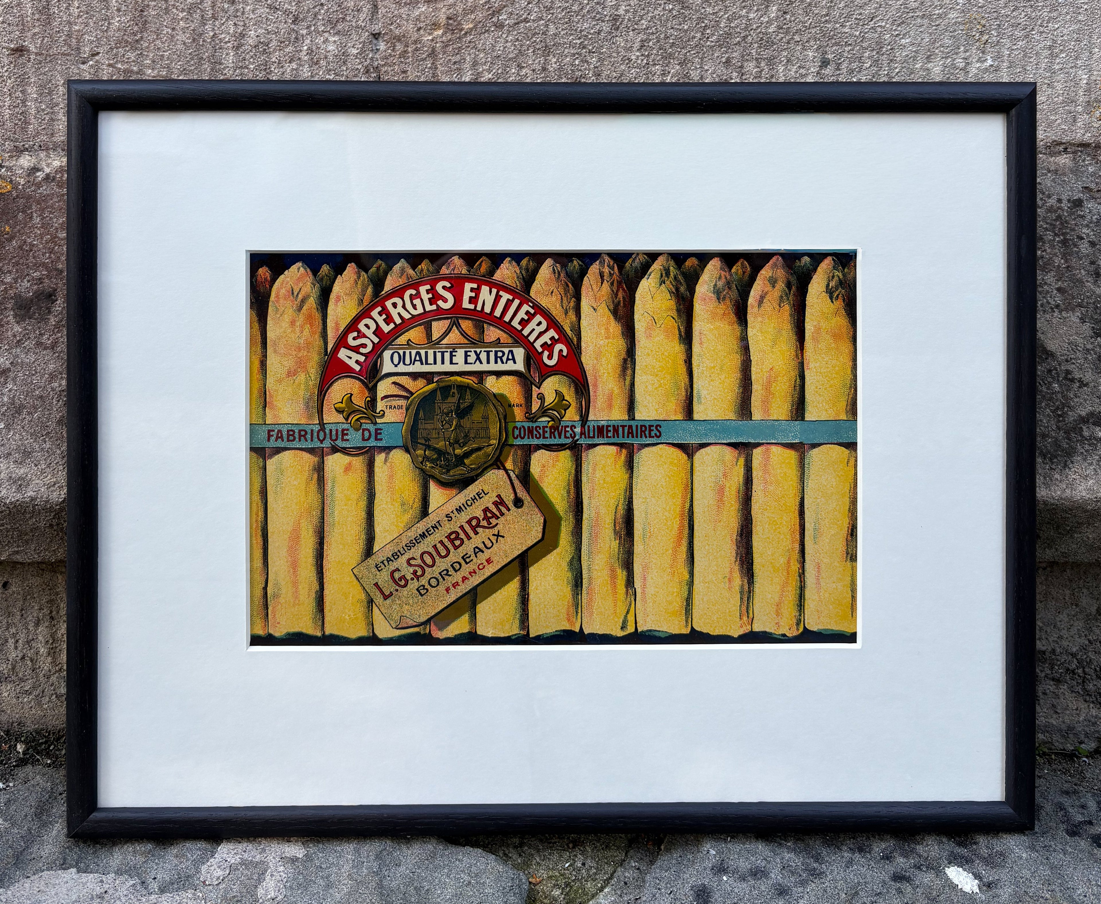 'Asperges Entières' - 19th-Century Advertising Label of White Asparagus, Framed