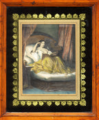 'Mesdames dans les Lits' -  A Pair of Intimate Prints, Original Period Frames with Black and Gold Glass Mounts