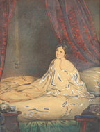 'Mesdames dans les Lits' -  A Pair of Intimate Prints, Original Period Frames with Black and Gold Glass Mounts