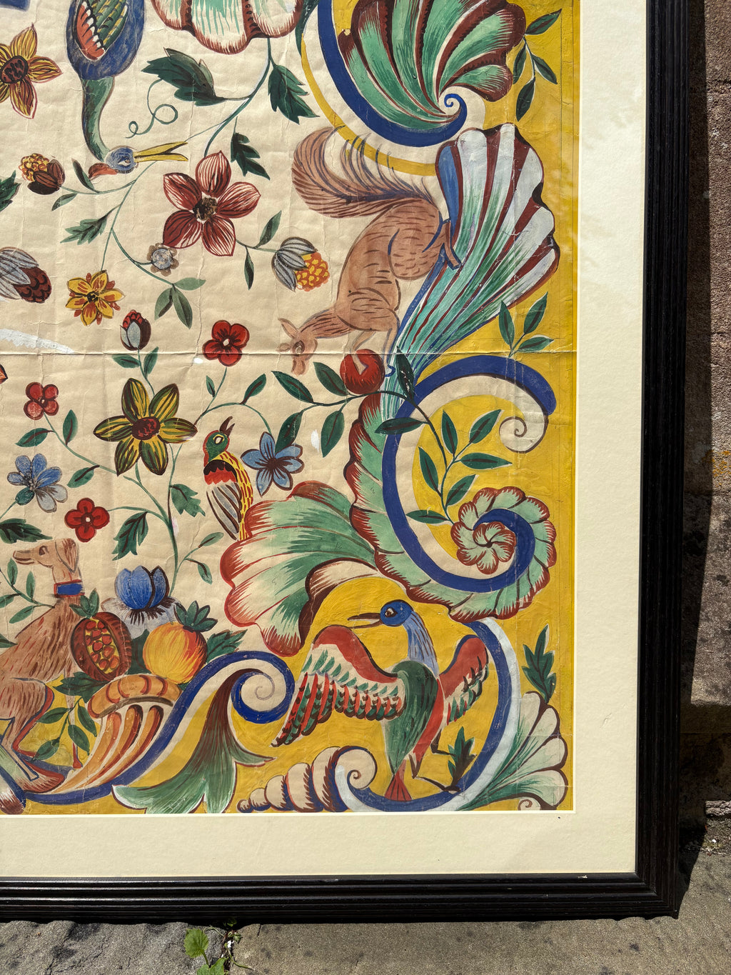 '[Flora & Fauna]' - 1920's Gouache Design for a French Silk Scarf, Framed