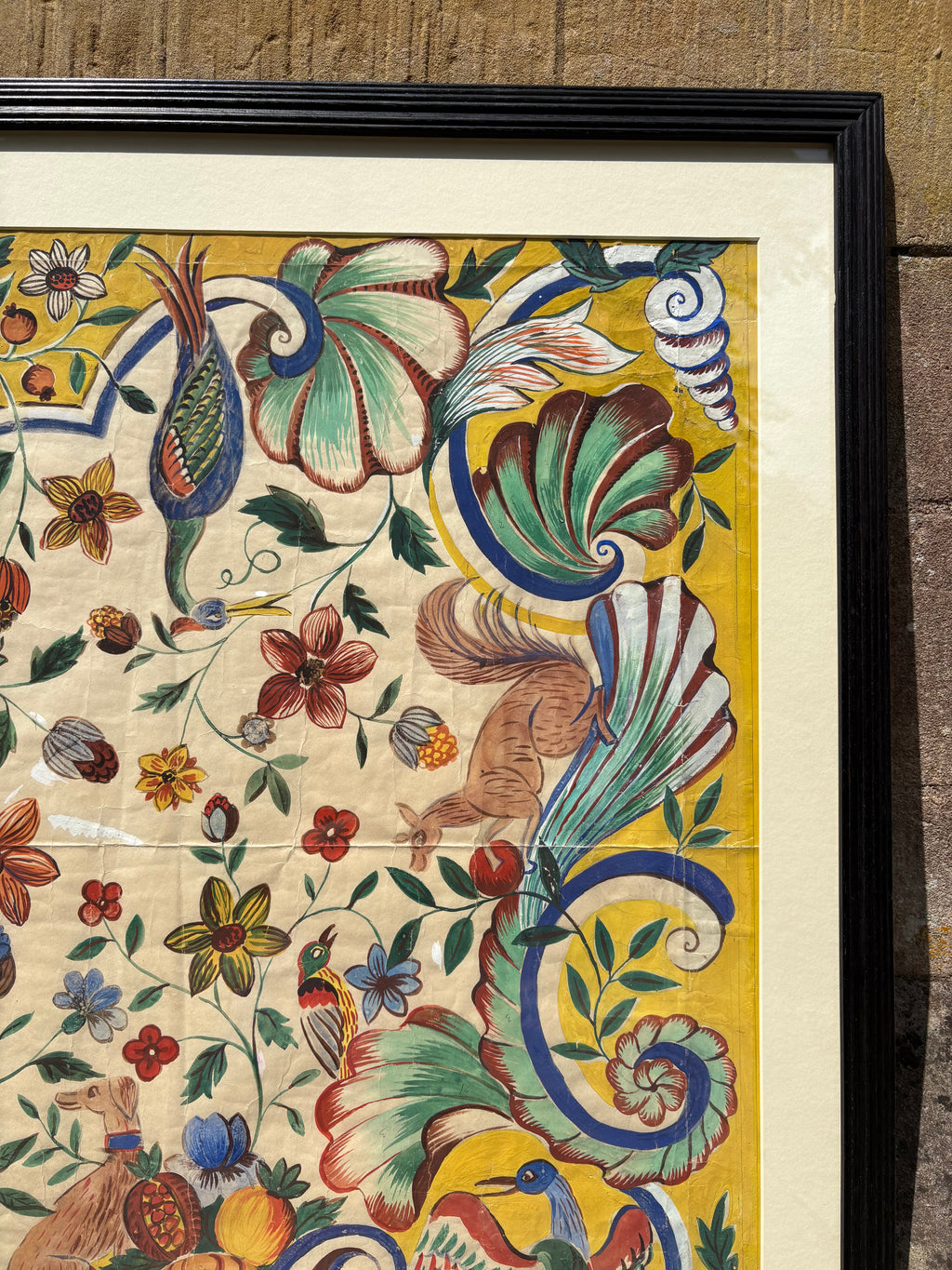 '[Flora & Fauna]' - 1920's Gouache Design for a French Silk Scarf, Framed
