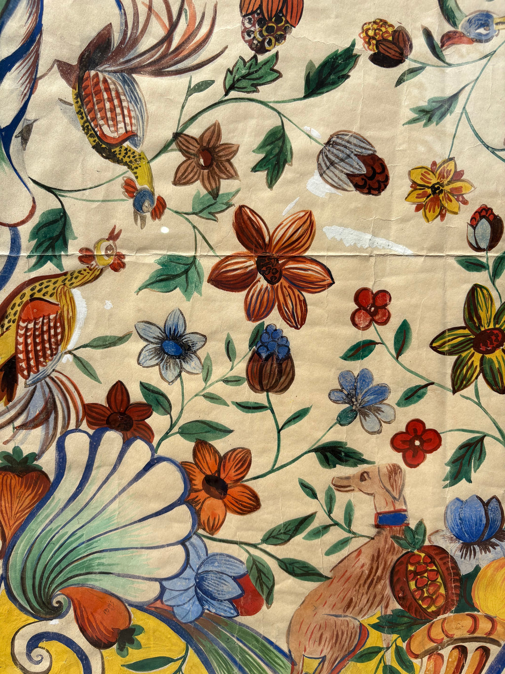 '[Flora & Fauna]' - 1920's Gouache Design for a French Silk Scarf, Framed