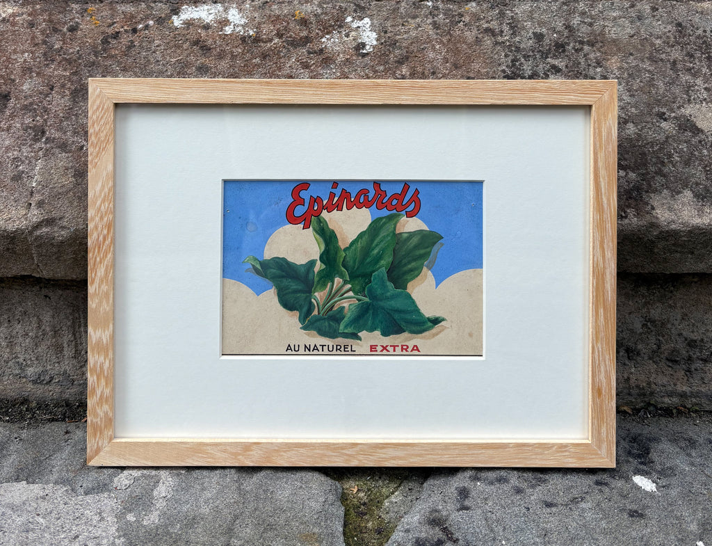 'Epinards' - Original Gouache French Advertising Label for Spinach, Framed