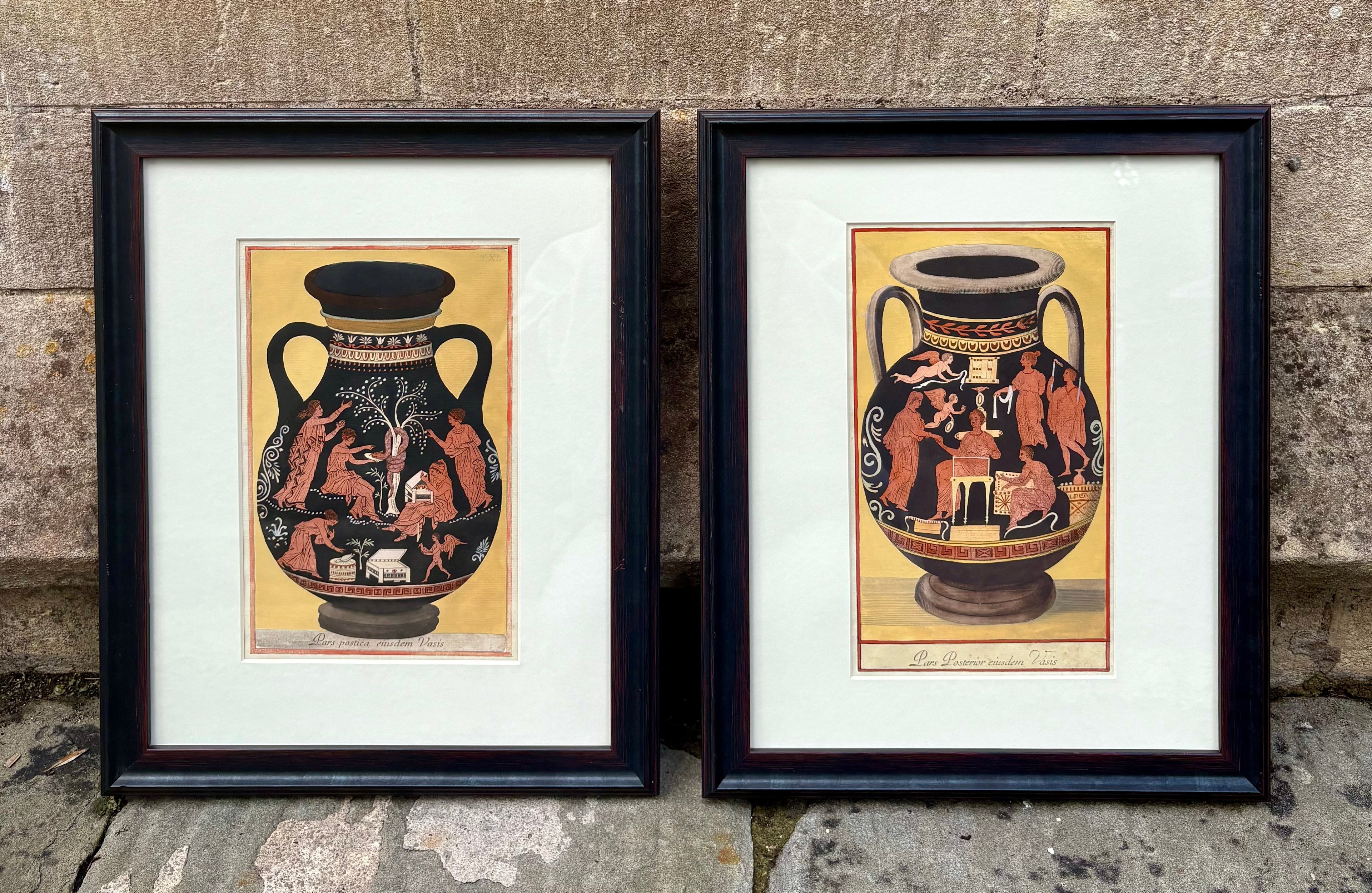 'Etruscan Vases' - A Sumptuous Pair of 18th-Century Classical Red-Figure Engravings, Framed