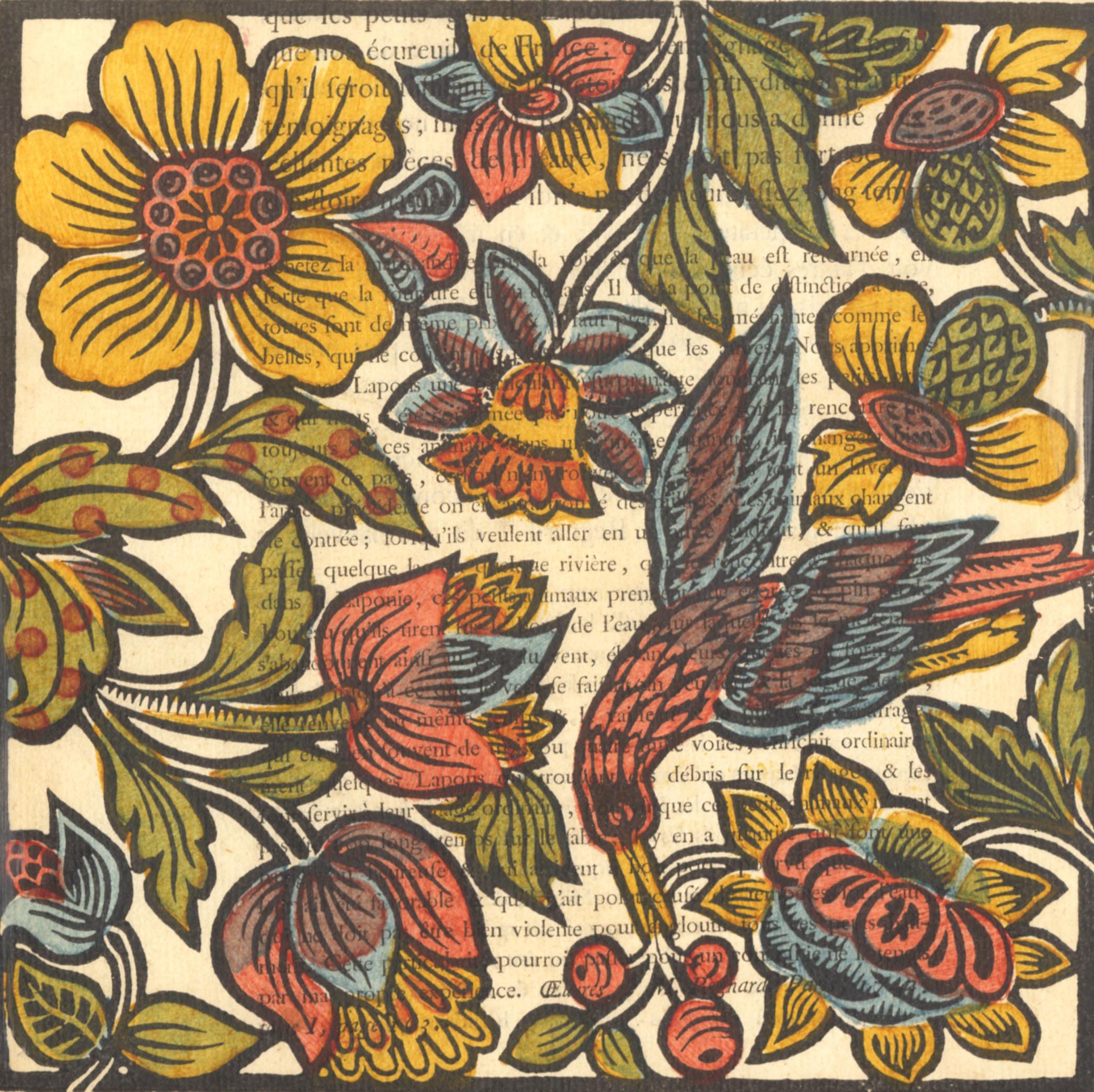 [SOLD] Histoire Naturelle, Colour Woodcut on original laid paper, Framed