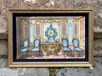 'Horloge et Quatre Chaises Bleues'  - 18th-Century Hand-Coloured French Engraving of an Interior, Framed