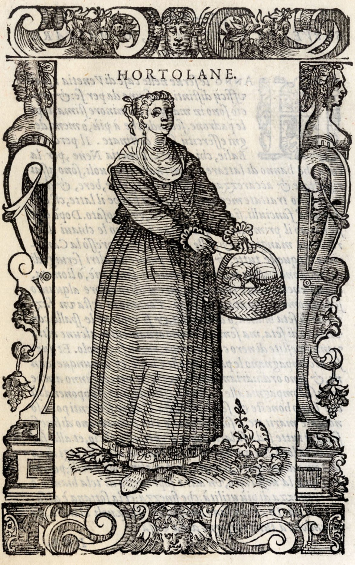 'Hortolane' - 16th-Century Woodcut of a Vegetable Seller, Framed