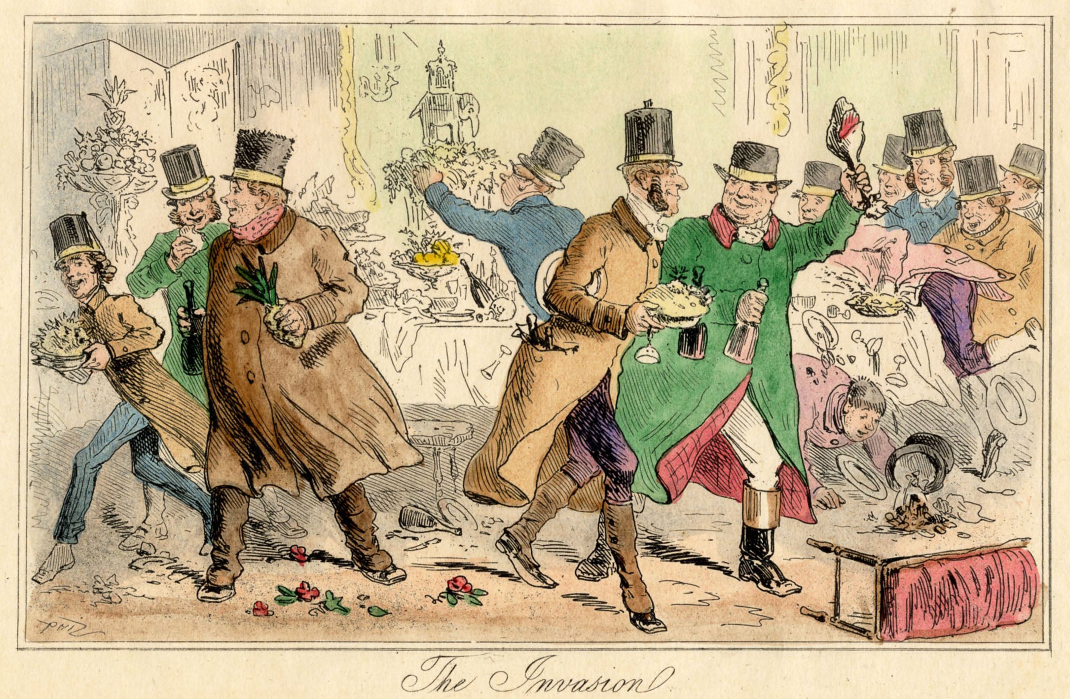 'The Invasion' - 19th-Century Hand-Coloured Engraving, Framed