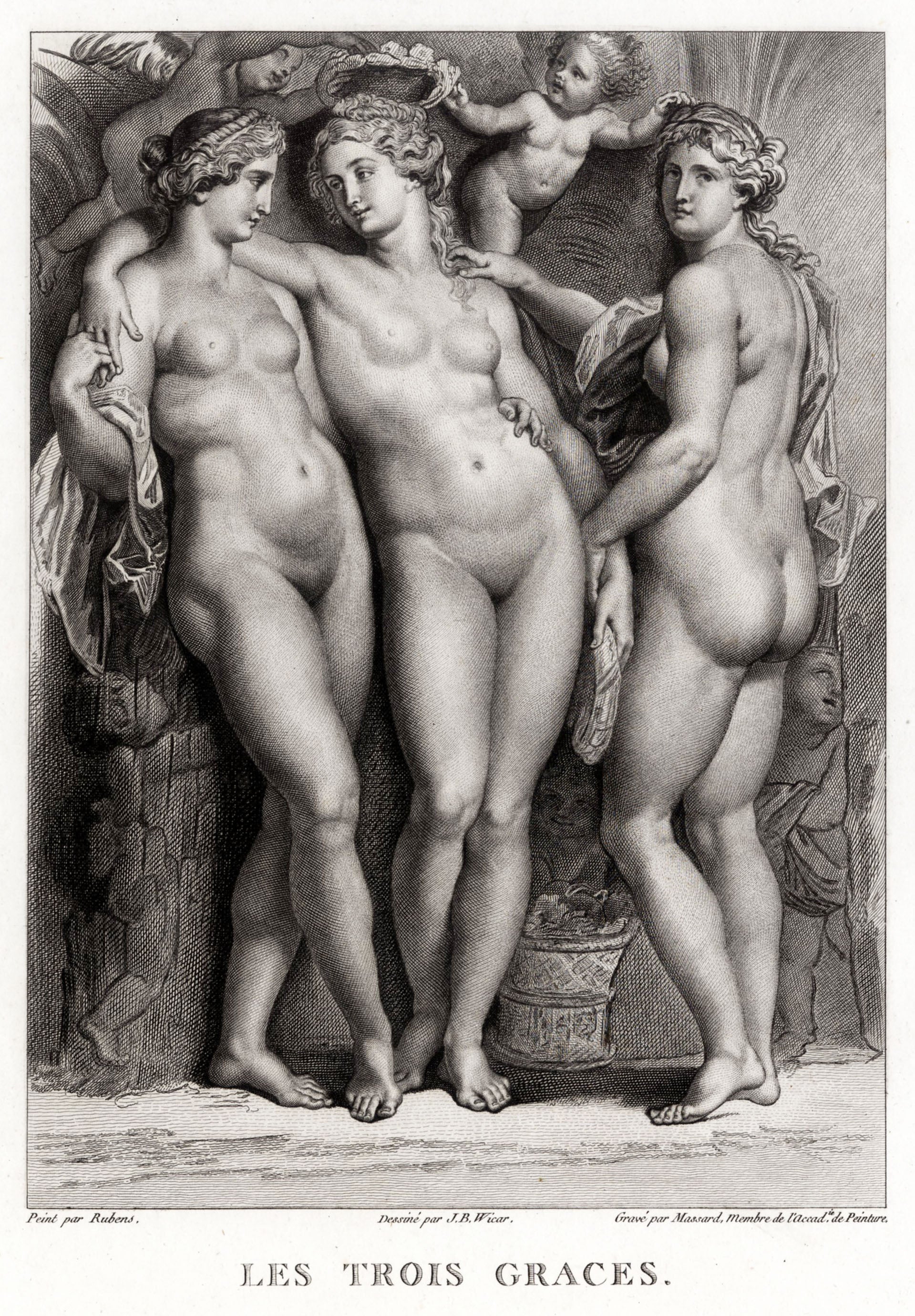 'Les Trois Graces' - An Exquisite Portrayal of Rubens's Mythical Goddesses, Framed