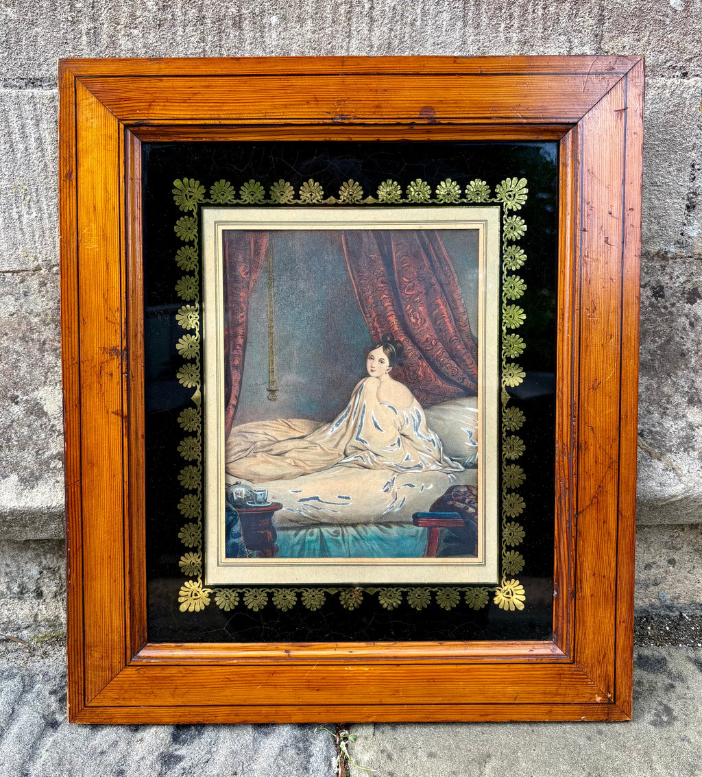 'Mesdames dans les Lits' -  A Pair of Intimate Prints, Original Period Frames with Black and Gold Glass Mounts