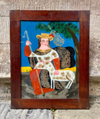'Shepherdess' - 19th-Century Reverse Painting on Glass, Original Frame
