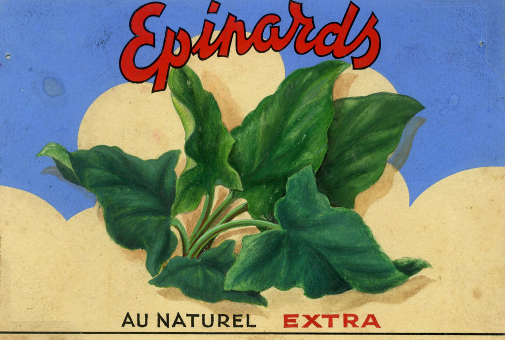 'Epinards' - Original Gouache French Advertising Label for Spinach, Framed