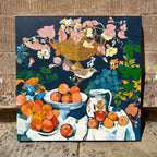 'Still Life with Grapes and Bird' - 20th-Century Painting, Framed