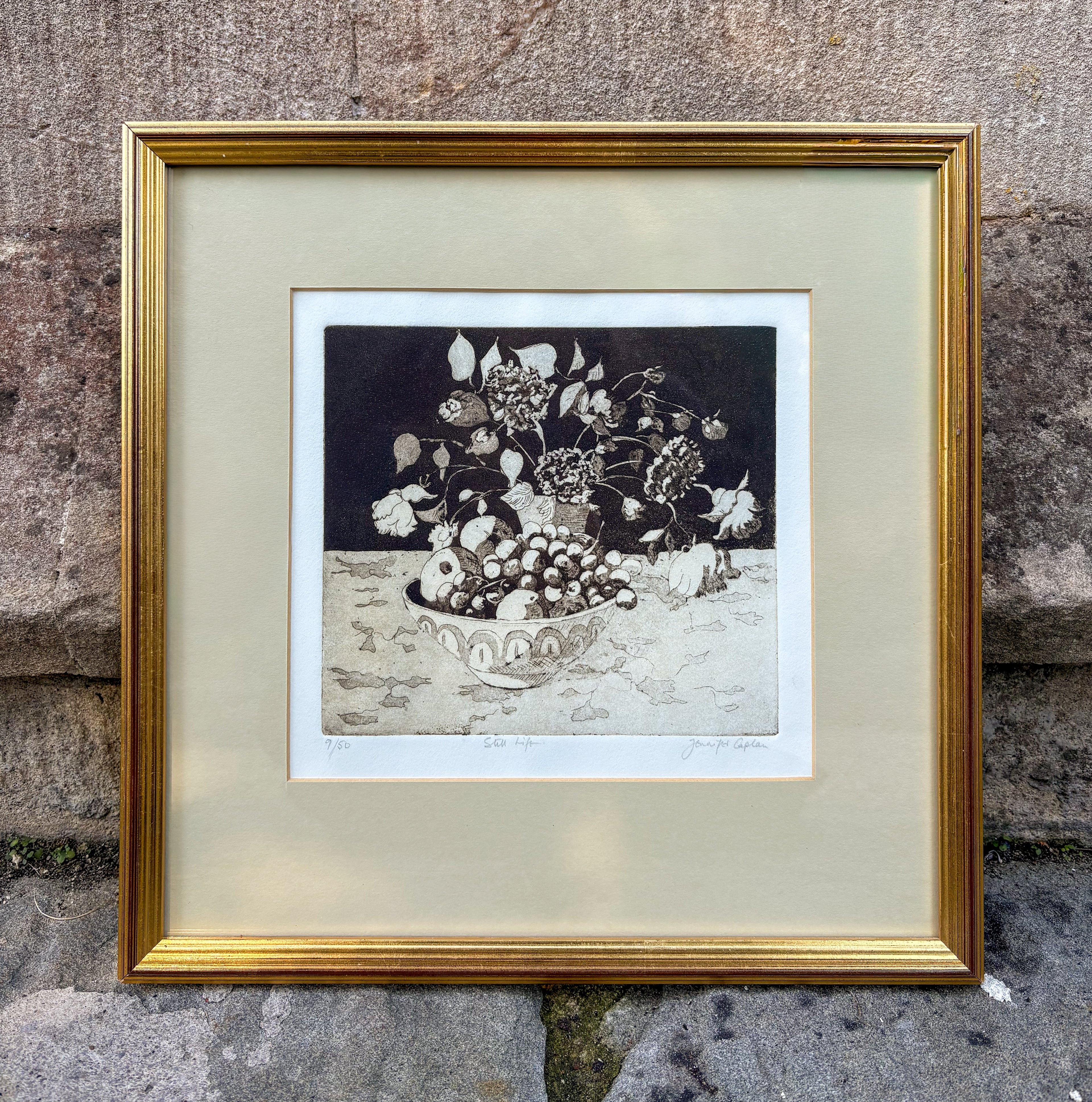 [SOLD] Still Life, Charming Etching and Aquatint, Framed