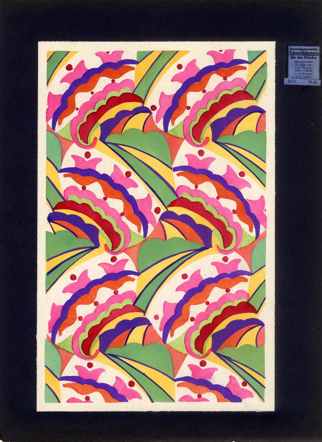 'Geometric Design No. Bd. X Bl. 16' - Art Deco Pochoir Pattern Design, Unframed